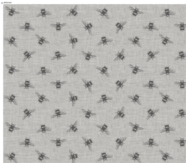 Fryetts Bees Charcoal Grey Oilcloth Tablecloth