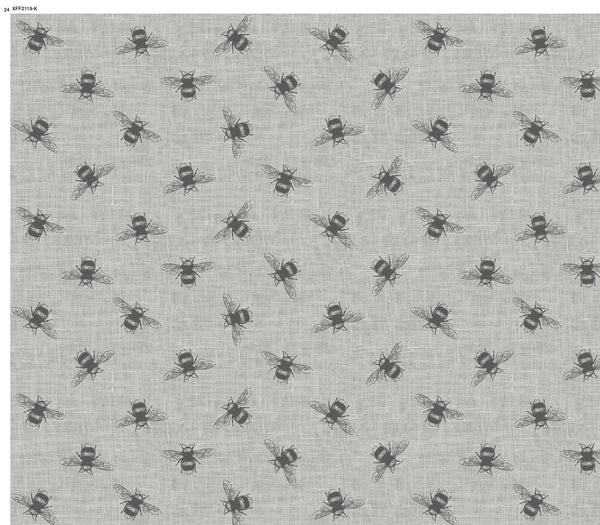 Fryetts Bees Charcoal Grey Oilcloth Tablecloth
