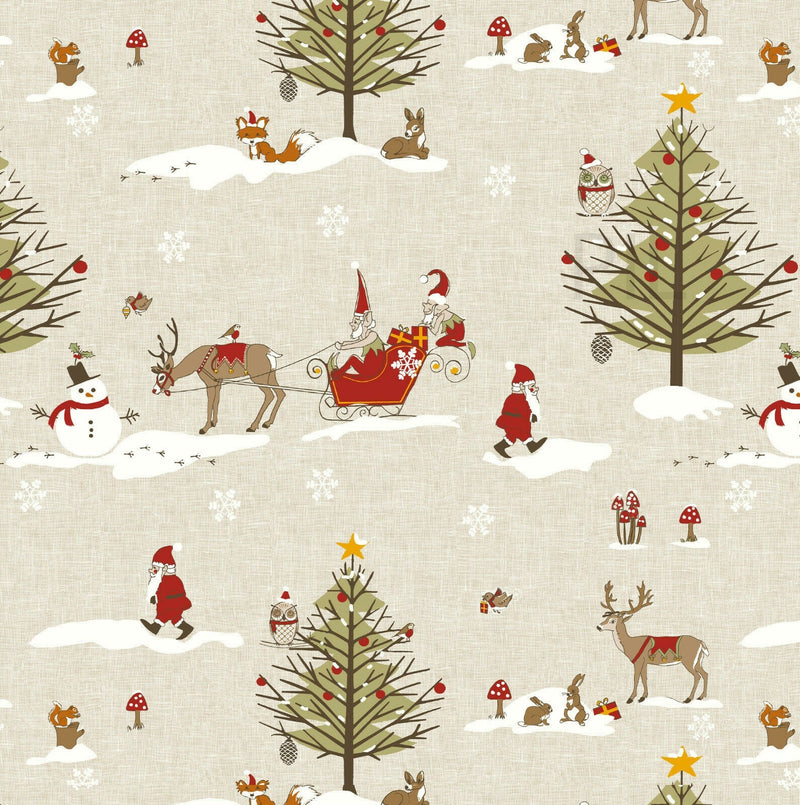 Fryetts Christmas Woodland Beige Oilcloth Tablecloth