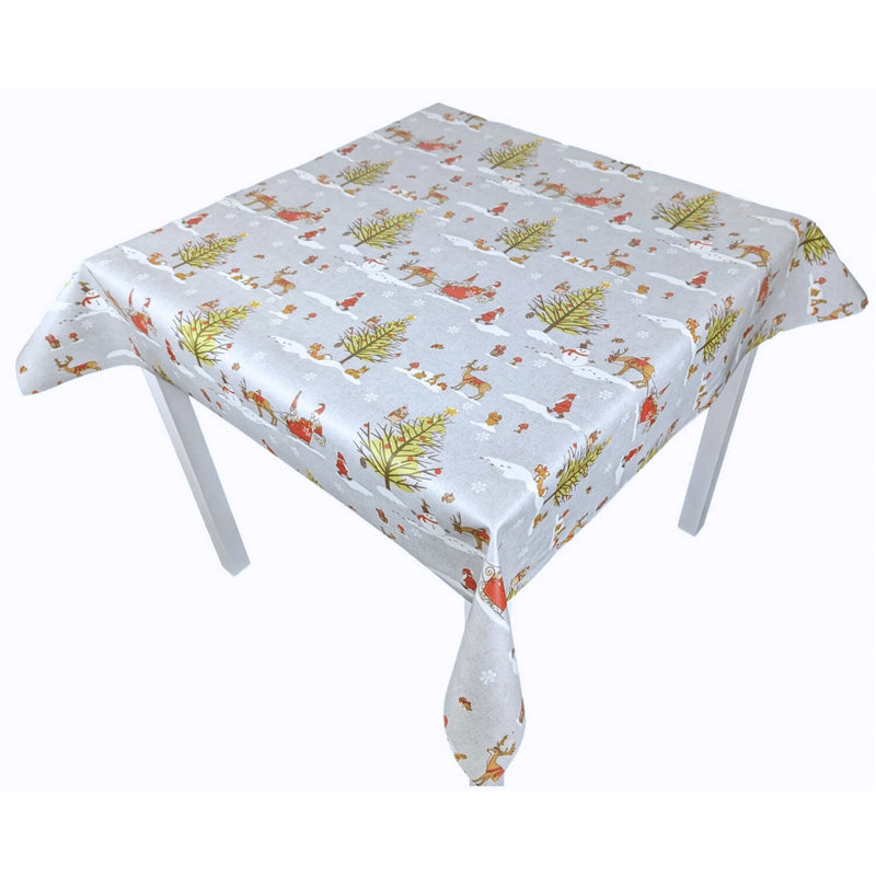 Christmas Grey Woodland Oilcloth Table Cloth 120cm x 120cm    - Warehouse Clearance