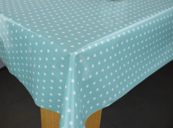 Fryetts Little Twinkle Stars Teal Cotton Oilcloth Tablecloth