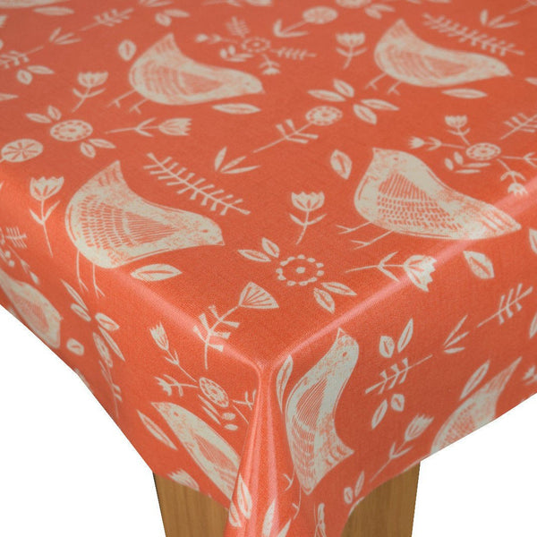 Fryetts Narvik Scandi Birds Burnt Orange Cotton Oilcloth Tablecloth