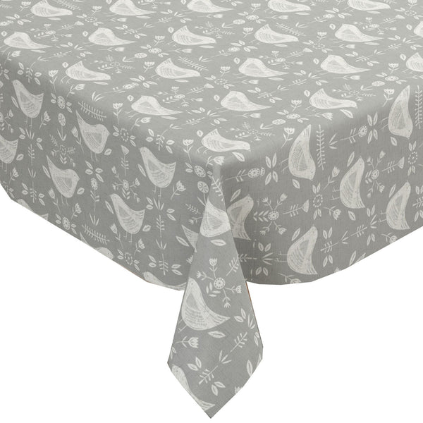 Fryetts Narvik Scandi Birds Grey Cotton Oilcloth Tablecloth