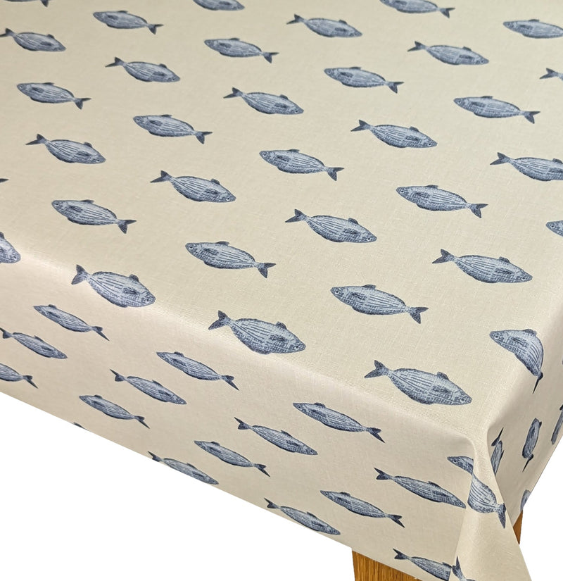 Fryetts Pisces Blue Fish Matt Oilcloth Tablecloth