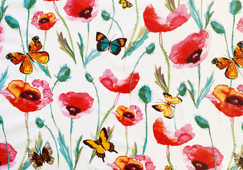 Fryetts Poppyfield Butterfly Cotton Oilcloth Tablecloth