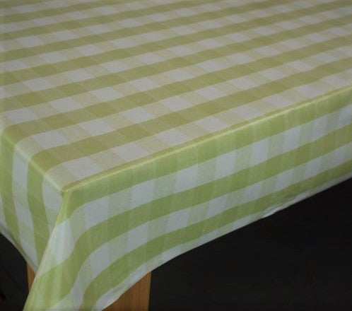 Fryetts Rustic Country Sage Green Check Cotton Oilcloth Tablecloth