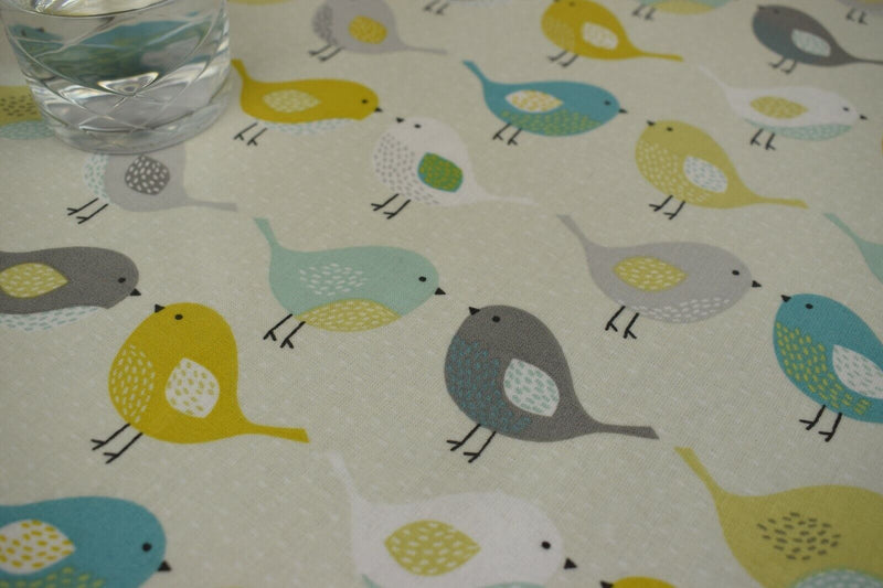 Fryetts Scandi Birds Ochre Duckegg Cotton Oilcloth Tablecloth