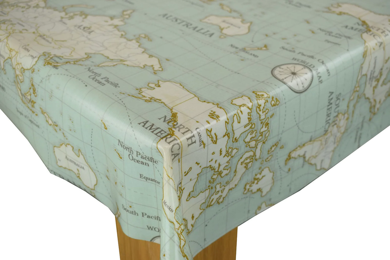 Fryetts World Atlas Map Duckegg Oilcloth Tablecloth