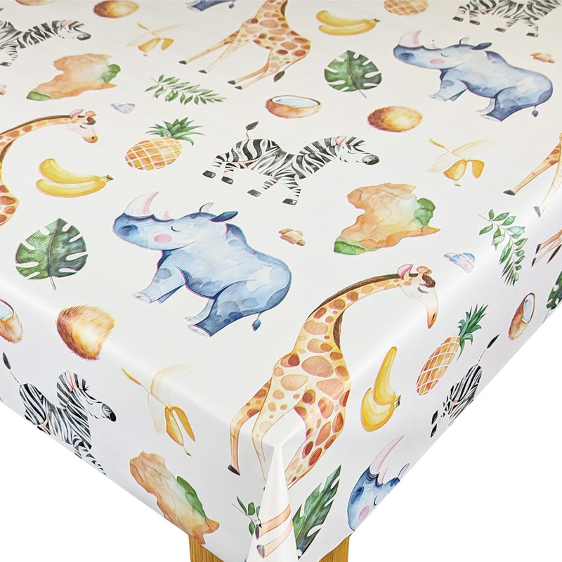 Safari Animals Giraffe Rhino Zebra Vinyl Oilcloth Tablecloth