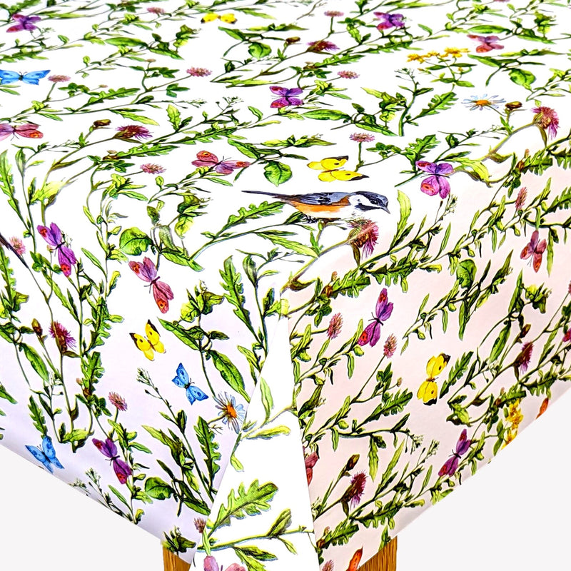 Garden Tablecloth with Parasol Umbrella Hole Wipe Clean Vinyl PVC Garden Birds and Butterflies 140cm x 140cm