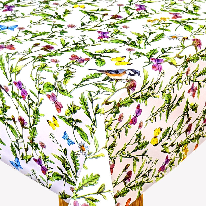 Garden Tablecloth with Parasol Umbrella Hole Wipe Clean Vinyl PVC Garden Birds and Butterflies 250cm x 140cm