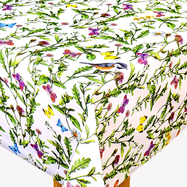 Garden Birds and Butterflies Vinyl Oilcloth Tablecloth