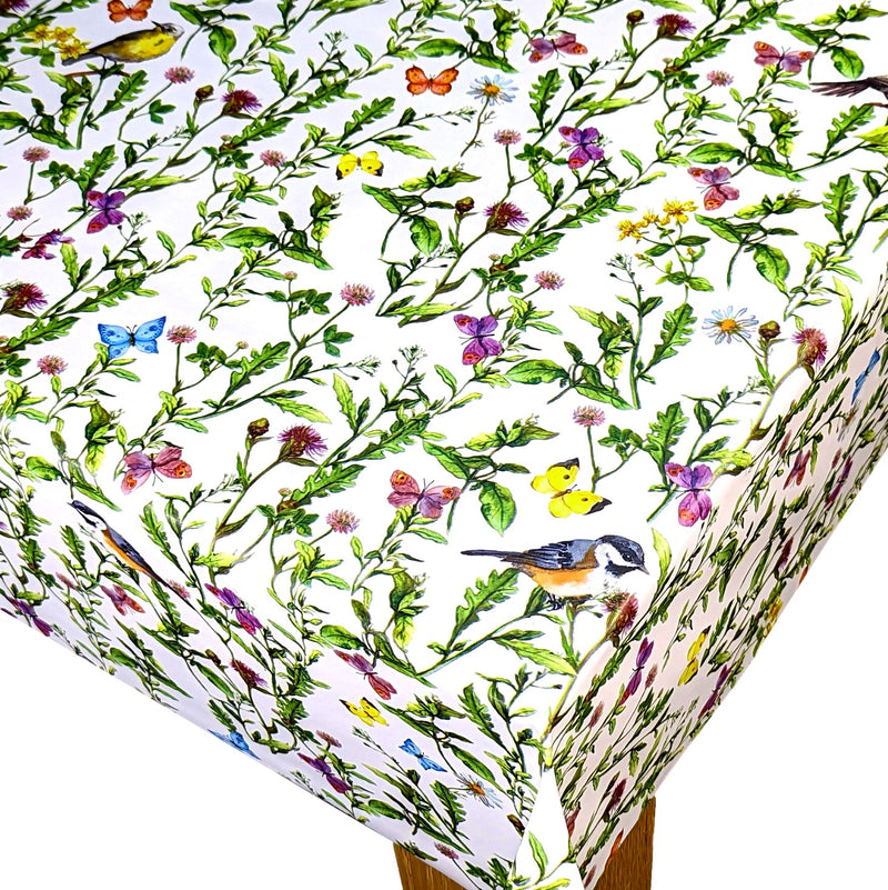 Garden Tablecloth with Parasol Umbrella Hole Wipe Clean Vinyl PVC Garden Birds and Butterflies 140cm x 140cm