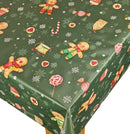 Gingerbread Man Green Christmas PVC Vinyl Tablecloth 20 Metres x 140cm Full Roll
