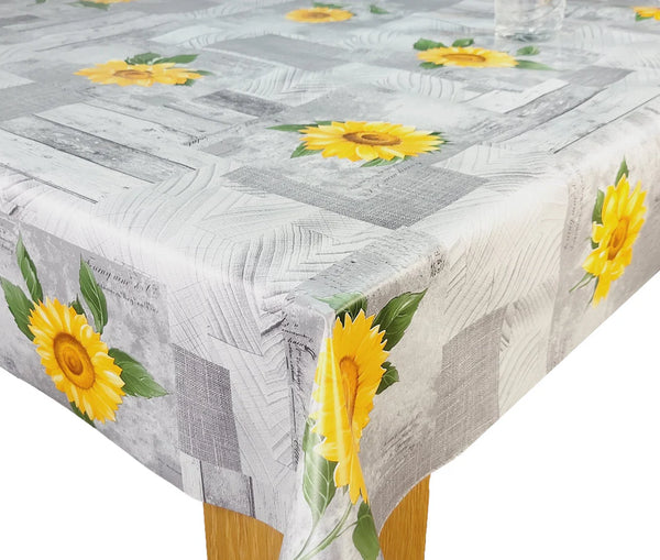 Grey with Sunflower Patchwork PVC Vinyl Wipe Clean Tablecloth  110cm x 140cm Warehouse Clearance