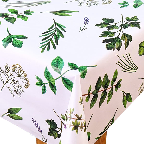 Herb Garden White Wipe Clean PVC Vinyl Tablecloth