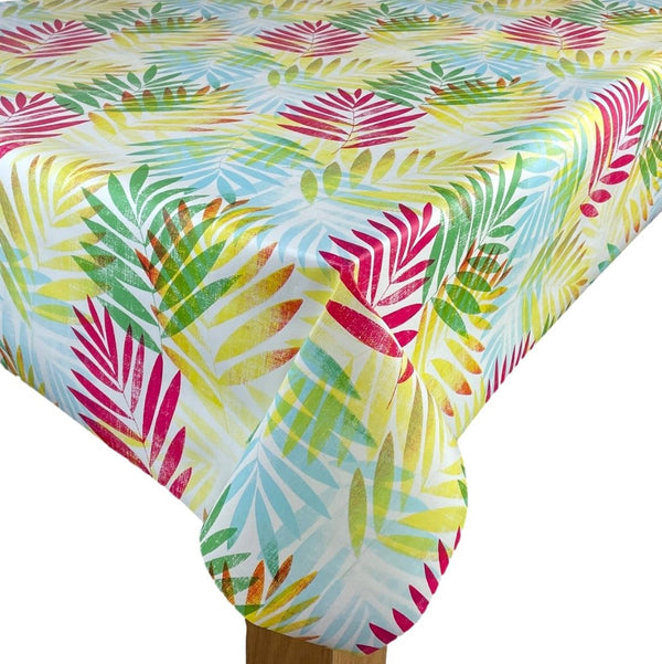 Exotic Palm Leaves Multi PVC Vinyl Wipe Clean Tablecloth 110cm x 140cm Warehouse Clearance