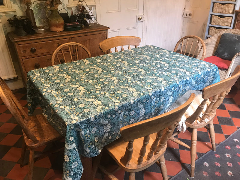 William Morris Strawberry Thief Teal Oilcloth Tablecloth