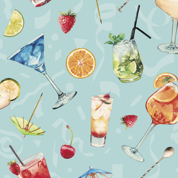 Cocktail Celebration with Fruit Vinyl Oilcloth Tablecloth