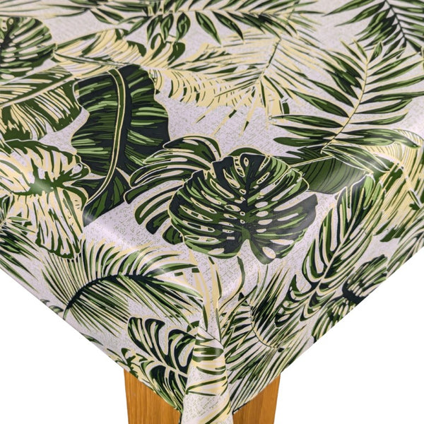 Jungle Leaves Green Vinyl Tablecloth Roll 20 Metres x 140cm Full Roll