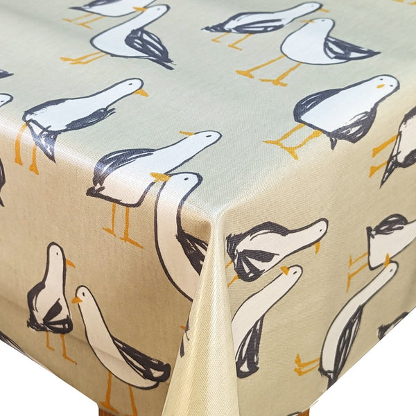 Laridae Seagull Taupe Oilcloth Tablecloth by Clarke and Clarke