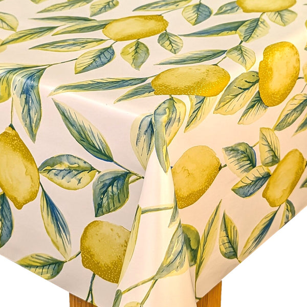 Lemons and Leaves Vinyl Oilcloth Tablecloth