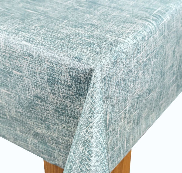 Linum Teal Linen Look Oilcloth Tablecloth by Clarke and Clarke