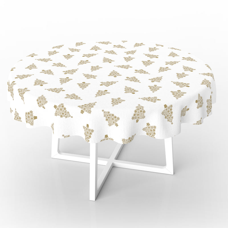 Gold Christmas Snowflake Trees Vinyl Oilcloth Tablecloth
