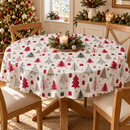 Scandi Nordic Pines Red and Grey PVC Vinyl Oilcloth Tablecloth