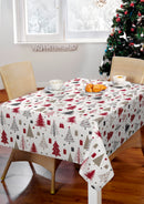Scandi Nordic Pines Red and Grey PVC Vinyl Oilcloth Tablecloth