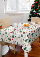 Scandi Nordic Pines Red Green and Gold PVC Vinyl Oilcloth Tablecloth