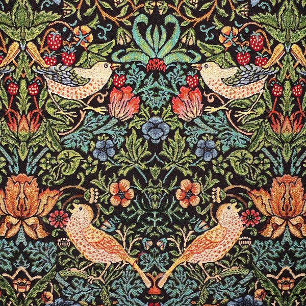 Tapestry Fabric Strawberry Thief Black Design Curtains Craft and Upholstery