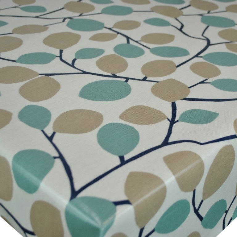 Nissa Leaves Mineral Oilcloth Tablecloth by Clarke and Clarke