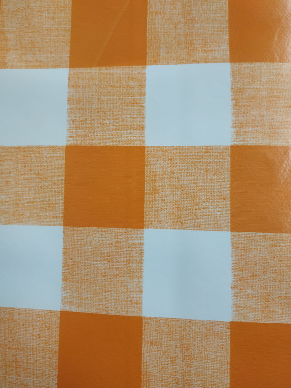 Orange 38mm Gingham Check PVC Vinyl Wipe Clean Tablecloth  200cm x 140cm Warehouse Clearance
