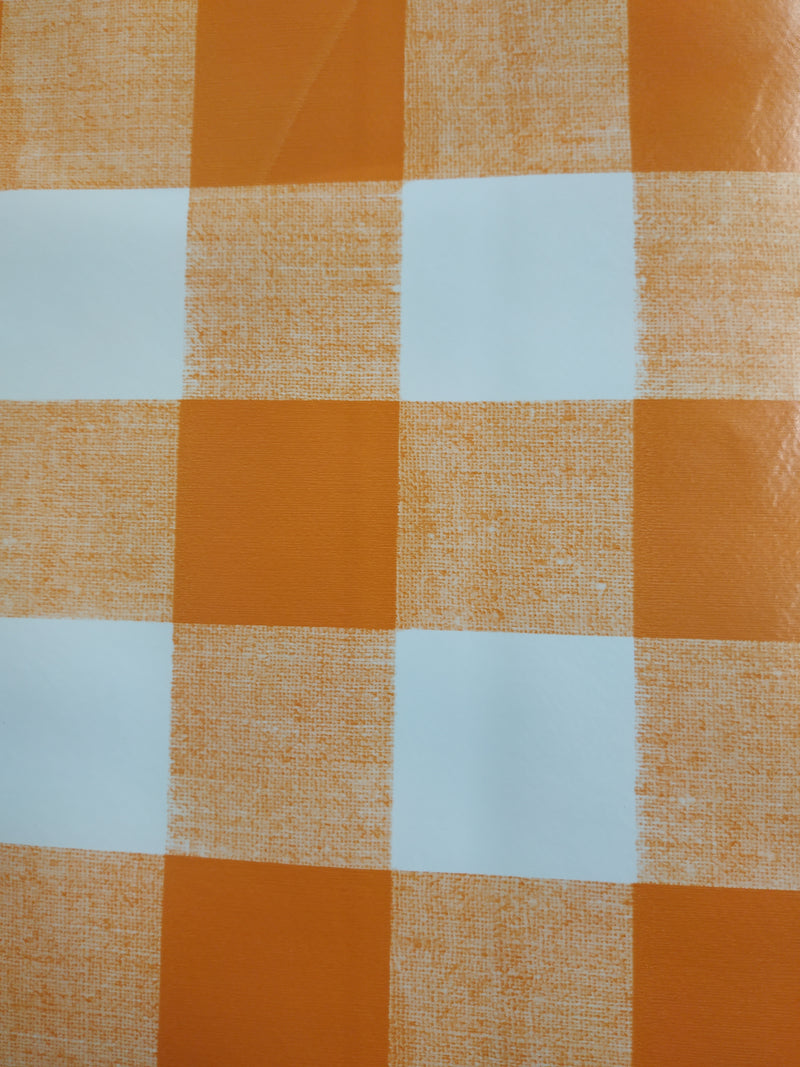 Orange 38mm Gingham Check PVC Vinyl Wipe Clean Tablecloth  200cm x 140cm Warehouse Clearance