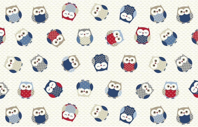 Owls Blue and Red PVC Oilcloth Tablecloth