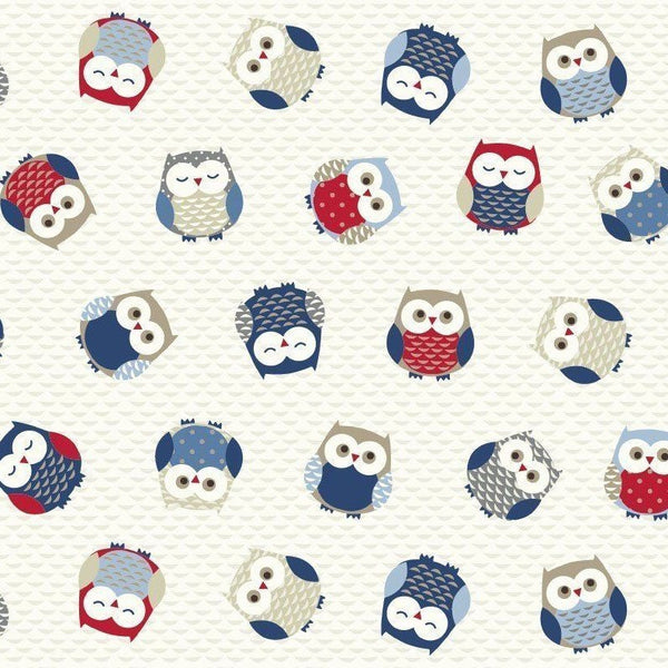 Owls Blue and Red PVC Oilcloth Tablecloth