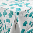 Scandi Modern Leaves Teal PVC Vinyl Oilcloth Tablecloth