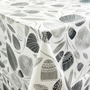 Scandi Floral Leaves Black Grey PVC Vinyl Oilcloth Tablecloth