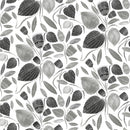 Scandi Floral Leaves Black Grey PVC Vinyl Oilcloth Tablecloth