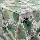 Vintage Flowers Teal PVC Vinyl Oilcloth Tablecloth