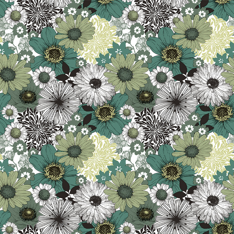 Vintage Flowers Teal PVC Vinyl Oilcloth Tablecloth