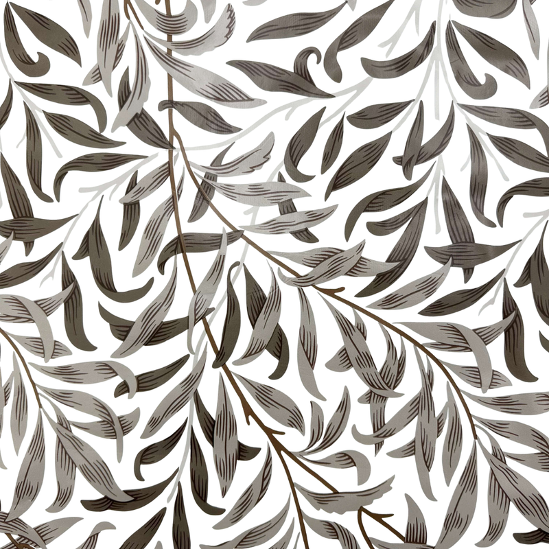 Willow Bough Leaves Grey Mono PVC Vinyl Oilcloth Tablecloth