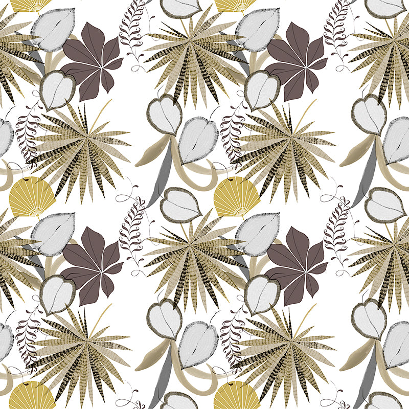 Neutral Jungle Leaves PVC Vinyl Oilcloth Tablecloth