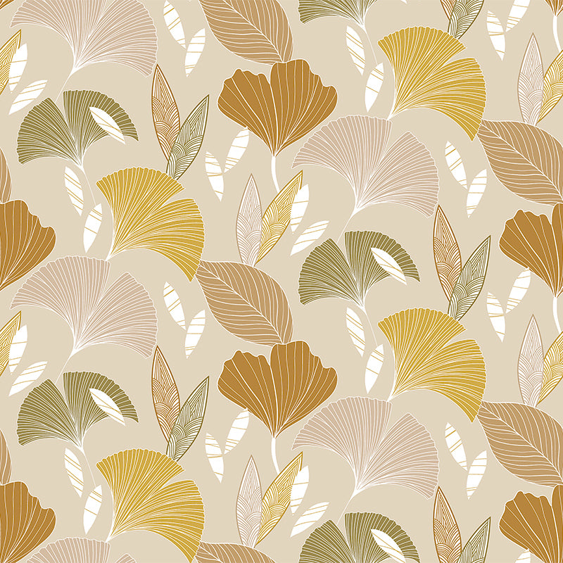 Fan Leaves Gingko Natural PVC Vinyl Oilcloth Tablecloth