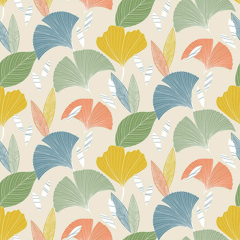 Fan Leaves Gingko Multi PVC Vinyl Oilcloth Tablecloth