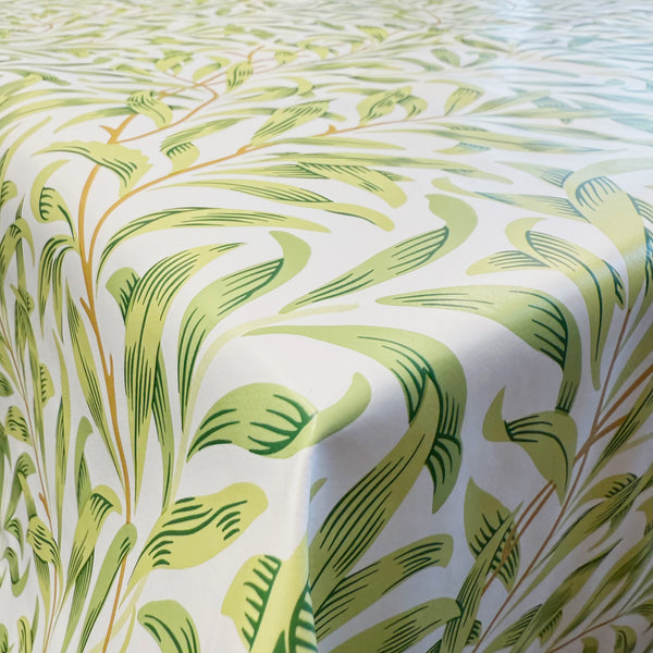 Willow Bough Leaves Sage Green PVC Vinyl Oilcloth Tablecloth