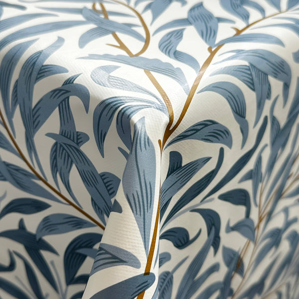Willow Bough Leaves Blue PVC Vinyl Oilcloth Tablecloth
