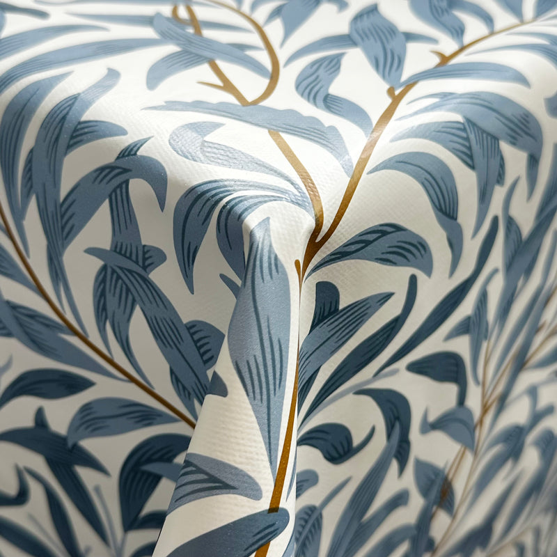 Willow Bough Leaves Blue PVC Vinyl Oilcloth Tablecloth