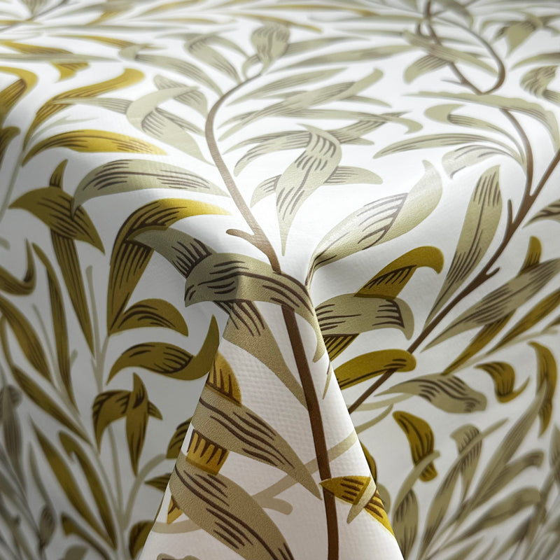 Willow Bough Leaves Gold PVC Vinyl Oilcloth Tablecloth